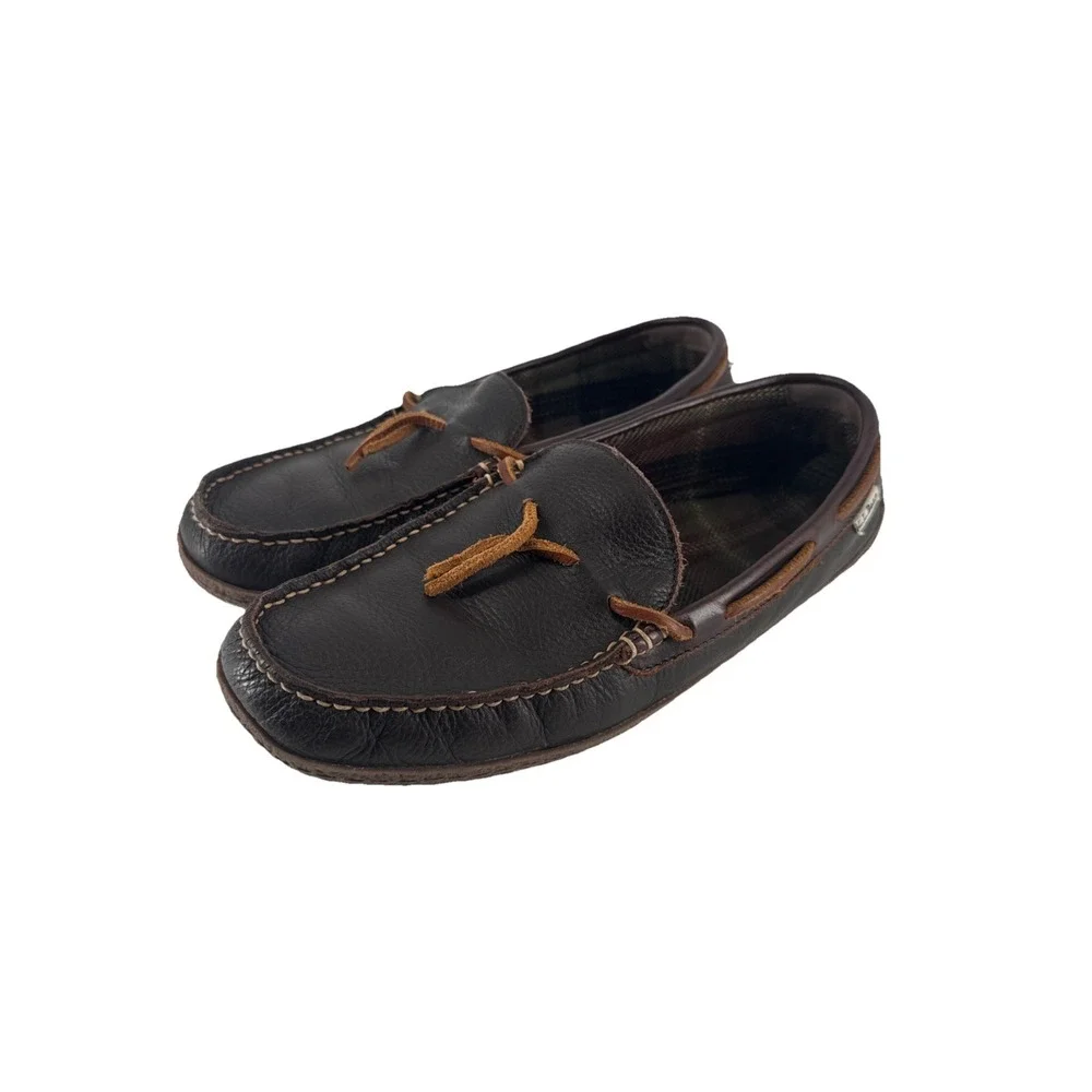 LL Bean 212164 Hand Sewn Slipper Flannel Lined Rubber Sole Acorn Men's SZ 9